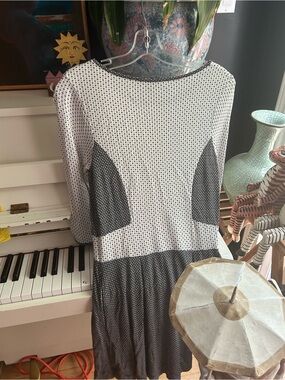 French Connection Black White Geometric Fit & Flare Dress Size US 8